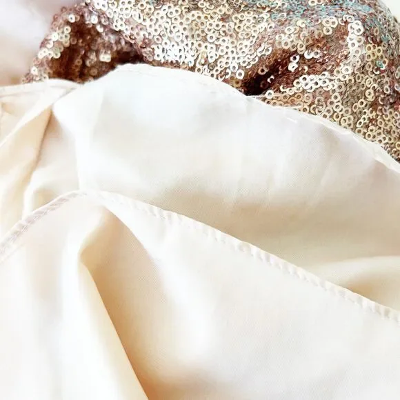 Christina Wu Rose Gold Sequin Dress (6) Bateau Neck Open Back Formal Gown 22704 - Picture 12 of 14